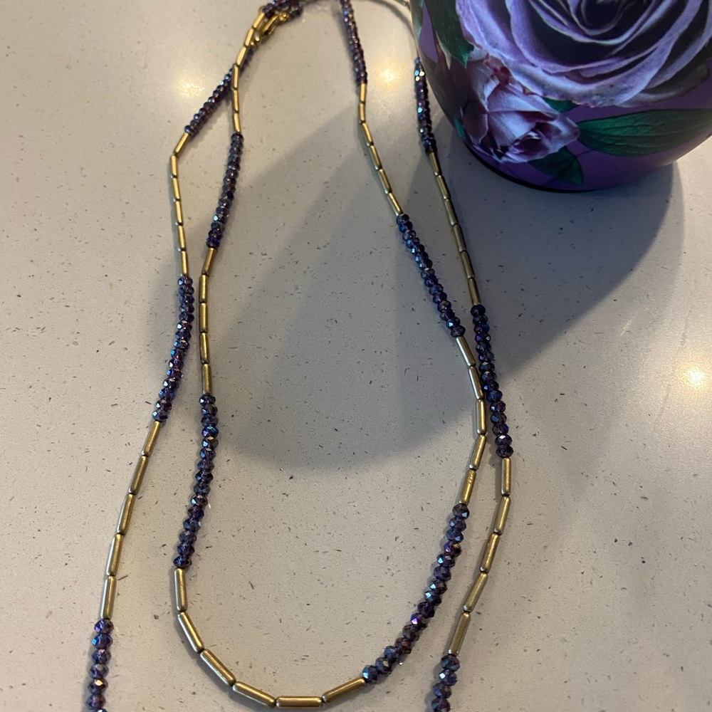 Gorgeous Sworavski violet crystals and gold long necklace!